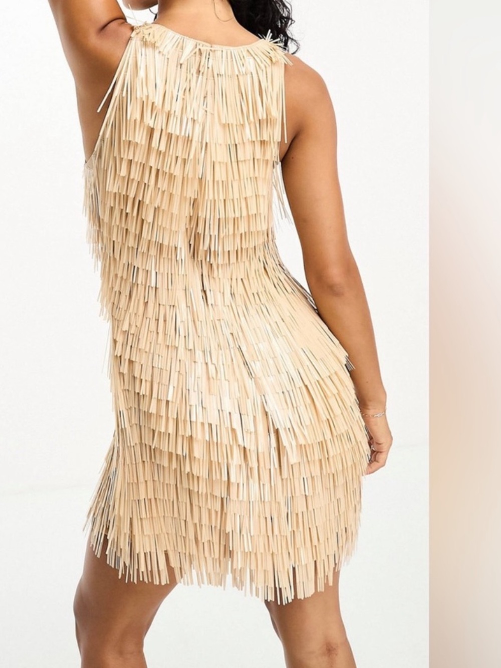 ASOS Beige Fringe Sequin Mini Dress - Picture 6 of 8